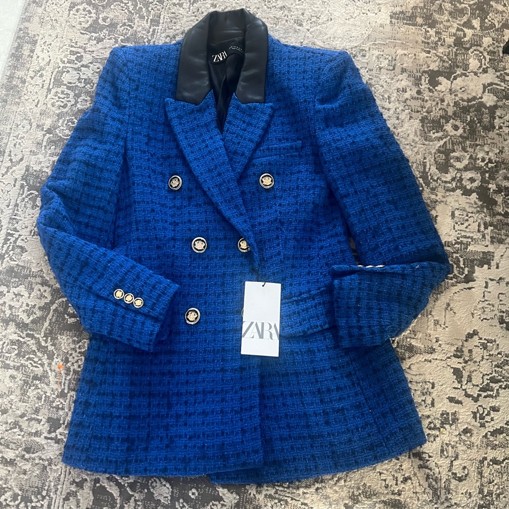 Zara Women's Blue Tweed Jacket